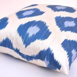 Handmade Blue Ikat Pillow Cover, Silk Cotton Accent Cushion - thumbnail 2