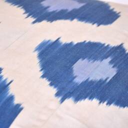Handmade Blue Ikat Pillow Cover, Silk Cotton Accent Cushion - thumbnail 3