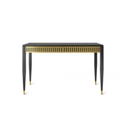 Mid Century Modern Black Oak Desk, Brass Detail - thumbnail 2