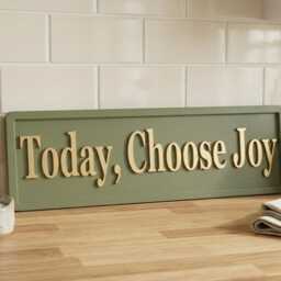 Today, Choose Joy 3D Wooden Sign - Olive Green & Gold Wall Art Positive Home Decor - thumbnail 2