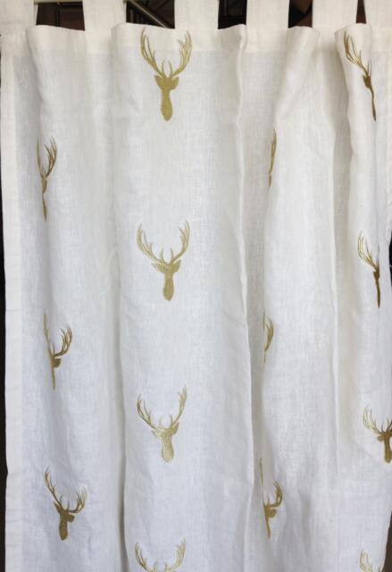 Christmas Curtain For Living Room, Ivory White Curtains, Deer Ivory Gold Linen Door Drapes, Window Curtains - image 1