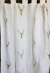 Christmas Curtain For Living Room, Ivory White Curtains, Deer Ivory Gold Linen Door Drapes, Window Curtains