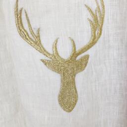 Christmas Curtain For Living Room, Ivory White Curtains, Deer Ivory Gold Linen Door Drapes, Window Curtains - thumbnail 2
