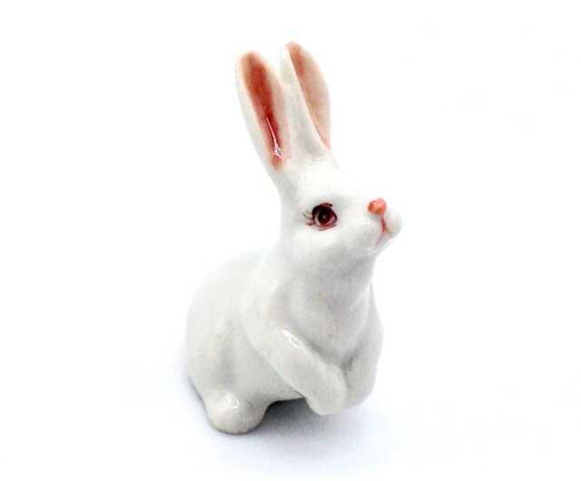 Miniature Ceramic Rabbit Bunny Standing Animal Little Pink White Figurine Tiny Statue Small Decoration Hand Painted Figure Collectible Deco - image 1