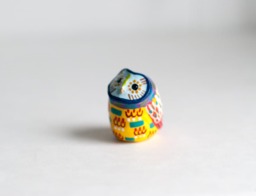Hand Sculpted Polymer Clay Owl Figurine Geometric Barn Totem - thumbnail 1