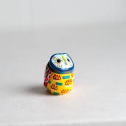 Hand Sculpted Polymer Clay Owl Figurine Geometric Barn Totem - thumbnail 4
