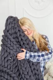 Chunky Knit Blanket, Knitted Blanket, Wool Merino Wool, Yarn, Throw, Throw Blanket - thumbnail 1
