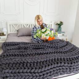 Chunky Knit Blanket, Knitted Blanket, Wool Merino Wool, Yarn, Throw, Throw Blanket - thumbnail 2
