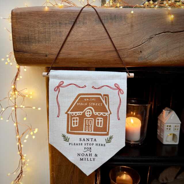 Personalised Santa Stop Here Gingerbread House Wall Hanging - image 1