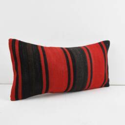 Kilim Lumbar Pillow Cover - 12x24 Turkish Bohemian Cushion - thumbnail 2