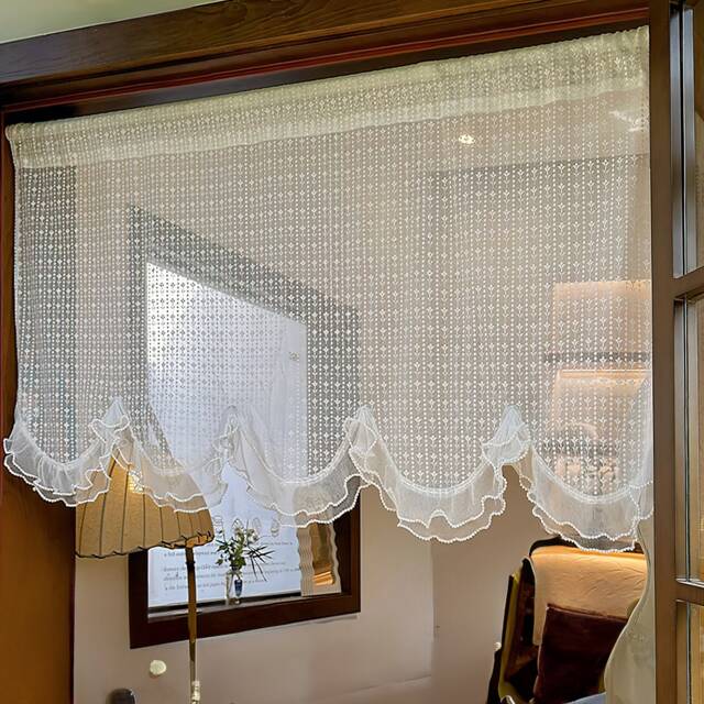 Shabby Chic Lace Valance Scalloped Edge Sheer Curtain, Vintage-Inspired - image 1