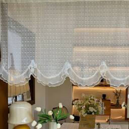 Shabby Chic Lace Valance Scalloped Edge Sheer Curtain, Vintage-Inspired - thumbnail 4