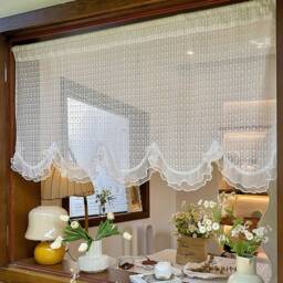 Shabby Chic Lace Valance Scalloped Edge Sheer Curtain, Vintage-Inspired - thumbnail 3