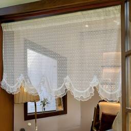 Shabby Chic Lace Valance Scalloped Edge Sheer Curtain, Vintage-Inspired - thumbnail 1
