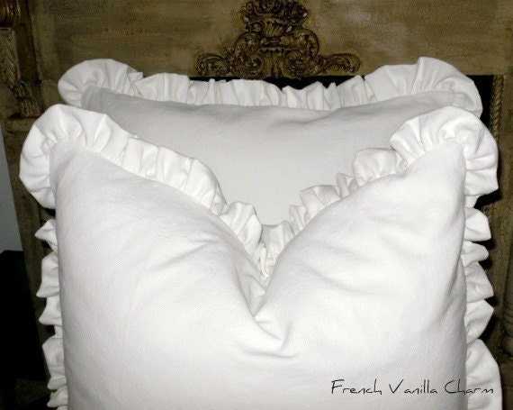 Ruffled European Sham Farmhouse Grain Sack Or Linen Cottage Bedding/Ruffle Pillow/White Cotton Sham/Cotton Shams/Pillows/Shams/ Bedding - image 1