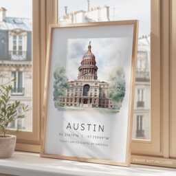 Austin Travel Print, Texas Wall Art, Destination Poster, Gift, Holiday Postcards, City Landscape Home Decor - thumbnail 3