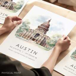 Austin Travel Print, Texas Wall Art, Destination Poster, Gift, Holiday Postcards, City Landscape Home Decor - thumbnail 1