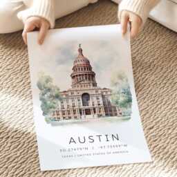 Austin Travel Print, Texas Wall Art, Destination Poster, Gift, Holiday Postcards, City Landscape Home Decor - thumbnail 2