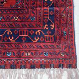 Handmade Afghan Wool Rug 6.6x9.8 Ft, Red & Blue Geometric Carpet - thumbnail 3