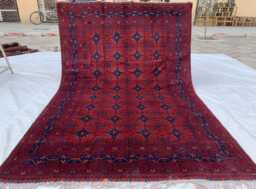 Handmade Afghan Wool Rug 6.6x9.8 Ft, Red & Blue Geometric Carpet - thumbnail 1