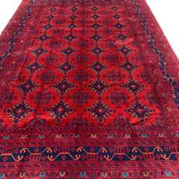 Handmade Afghan Wool Rug 6.6x9.8 Ft, Red & Blue Geometric Carpet - thumbnail 2