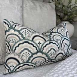 Elegant Teal & Beige Embroidered Lumbar Cushion Cover Modern Double-Sided Throw Pillow Case - thumbnail 4