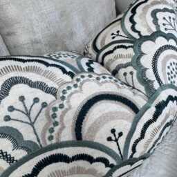 Elegant Teal & Beige Embroidered Lumbar Cushion Cover Modern Double-Sided Throw Pillow Case - thumbnail 3