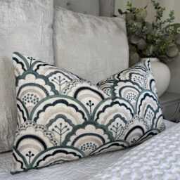 Elegant Teal & Beige Embroidered Lumbar Cushion Cover Modern Double-Sided Throw Pillow Case