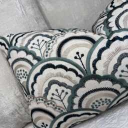 Elegant Teal & Beige Embroidered Lumbar Cushion Cover Modern Double-Sided Throw Pillow Case - thumbnail 2