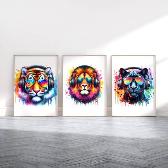 Animal Gaming Posters - Set Of 3 Gamer Prints - Boys Bedroom Decor Video Game Room Wall Art Artwork Pictures - image 1