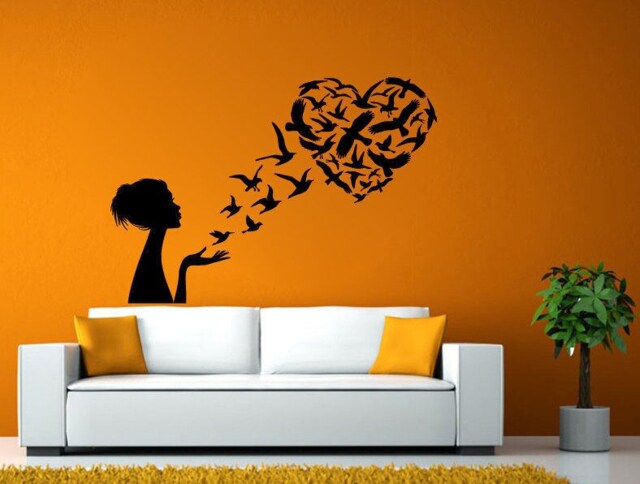 Girl Releasing Birds Love Heart Wall Or Window Sticker Decal Vinyl Fathead Mural Decor L2005 - image 1
