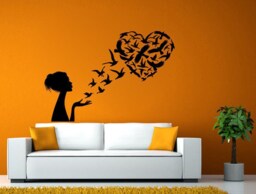 Girl Releasing Birds Love Heart Wall Or Window Sticker Decal Vinyl Fathead Mural Decor L2005 - thumbnail 1