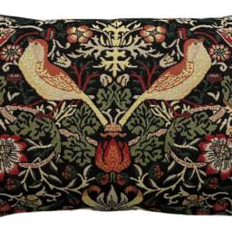 Birds & Strawberries Cushion Cover Vintage Botanical Woven Pillow - thumbnail 3