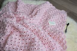 Hand Crocheted Pure Merino Wool Baby Blanket in Delicate Pink, More Colors