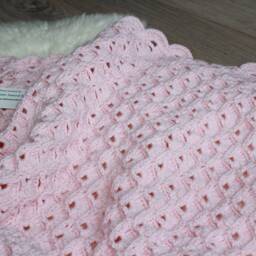 Hand Crocheted Pure Merino Wool Baby Blanket in Delicate Pink, More Colors - thumbnail 2