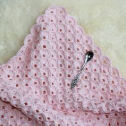 Hand Crocheted Pure Merino Wool Baby Blanket in Delicate Pink, More Colors - thumbnail 3