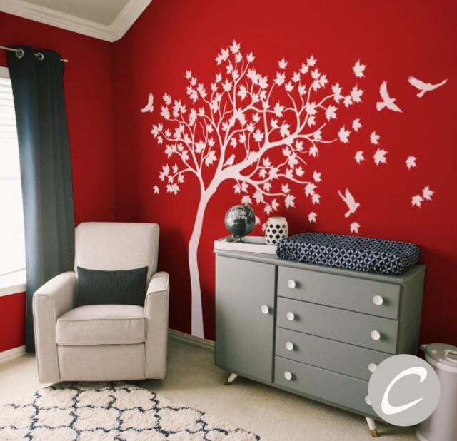 White Tree Wall Decal Huge Wall Decal Mural Stickers Nursery & Birds Art Tattoo Nature Decor -Am016 - image 1