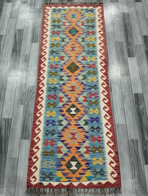 Runner Rug Classic, Handmade Artisan Afghan Turkish, Scandinavian, Navajo, Bohemian, Wool Flatweave Multicolour Kilim 203x73 cm - image 1