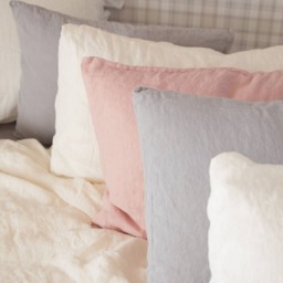 stonewashed Linen Pillowcase Organic Bedding, White, Blue, Gray