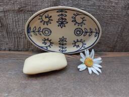 Handmade Pottery Soap Dish Delft Style Floral Jewelry Plate - thumbnail 1
