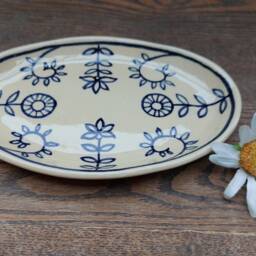 Handmade Pottery Soap Dish Delft Style Floral Jewelry Plate - thumbnail 3
