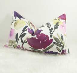 12x20 Floral Lumbar Cushion Cover - Pink Bloom Meadow Pillow John Lewis Fabric Rectangular Cotton Throw Double Sided Handmade - thumbnail 1