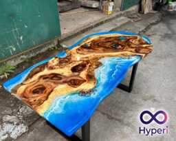 Custom Live Edge Resin Dining Table Blue Ocean Epoxy, Reclaimed Wood