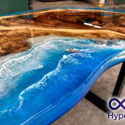 Custom Live Edge Resin Dining Table Blue Ocean Epoxy, Reclaimed Wood - thumbnail 3