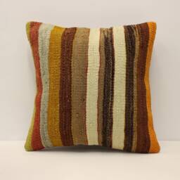 Vintage Turkish Kilim Pillow Cover, Hand-Woven Wool, 16x16 Boho Cushion - thumbnail 1