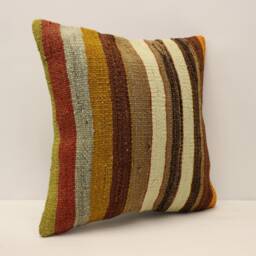 Vintage Turkish Kilim Pillow Cover, Hand-Woven Wool, 16x16 Boho Cushion - thumbnail 2