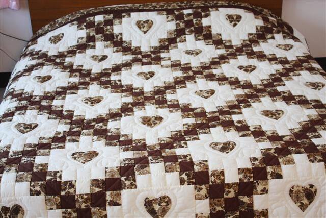 Amish-style Double Irish Chain Quilt, Hand-Quilted Cotton Hearts Blanket, Queen King Cal Handmade Patchwork Quilt, Farmhouse Room Decor - image 1