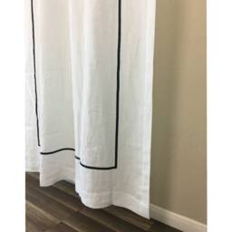 White Linen Shower Curtain With Border Trim, Hotel Framed - thumbnail 3