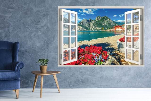 Lake Garda View Window 3D Wall Decal Art Removable Wallpaper Mural Sticker Vinyl Home Decor - image 1