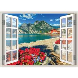 Lake Garda View Window 3D Wall Decal Art Removable Wallpaper Mural Sticker Vinyl Home Decor - thumbnail 2